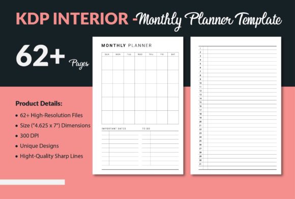 Download Monthly Printable Planner - KDP Interior - Monthly printable planner Collection